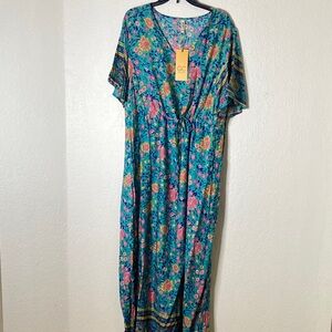 Vibrant Floral Maxi Dress - Blue and Pink